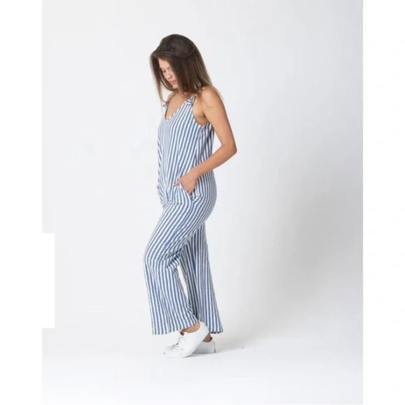 Natural by Known Supply‎ Blue Stripe Remy Jumpsuit sz large - Picture 7 of 10